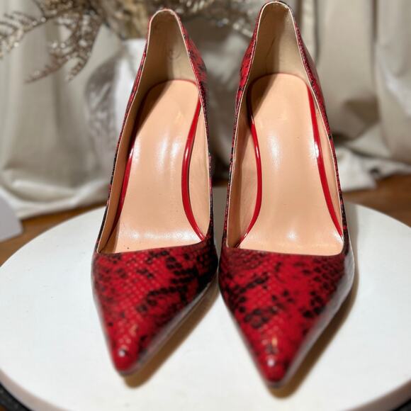 Red Snakeskin Pointed Toe Pumps – Bold 4.75” Heels‎ - Picture 6 of 10
